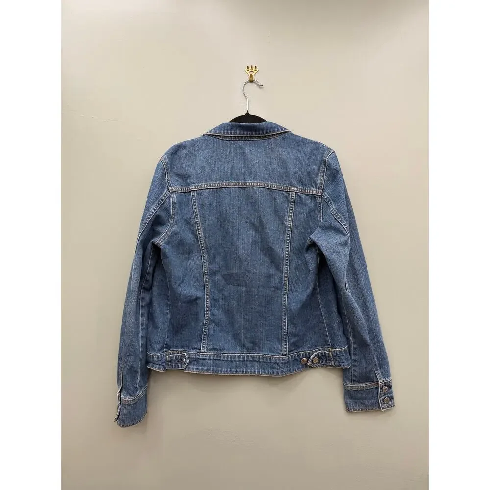 J.Crew Denim Jacket Women's Large Classic Trucker Jean Jacket Blue - Picture 3 of 3